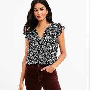 Loft Floral Ruffle Tie Neck Top